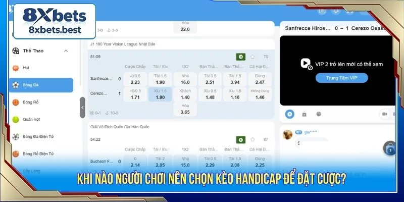 Kèo Handicap 8XBET: Hướng Dẫn Chơi Từ Cơ Bản Đến Chuẩn 4 Việc chọn đúng thời điểm vào kèo handicap giúp nâng cao tỷ lệ thắng